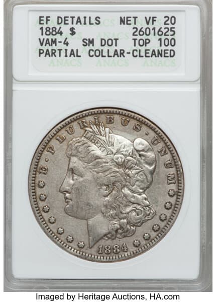 1884 silver dollar collar error