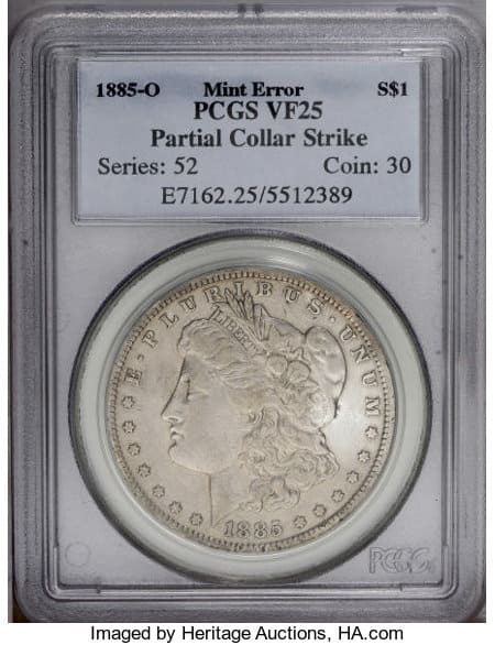 1885 Silver Dollar Partial Collar Strike Error