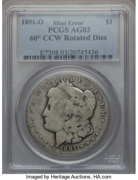 1891 Silver Dollar Rotated Dies Error