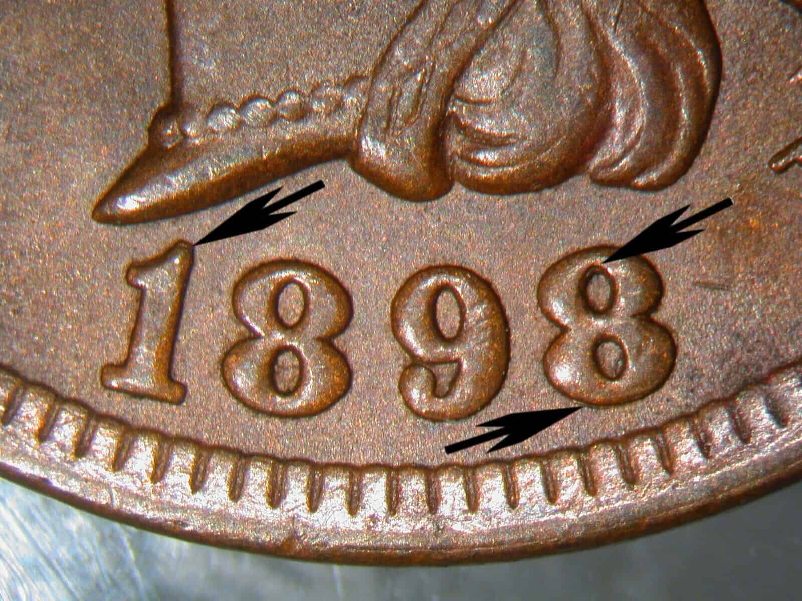1898 Indian Head Penny Repunched Date Error