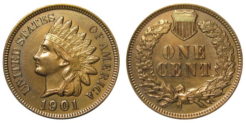 1901 No Mint Mark P Indian Head Penny Value