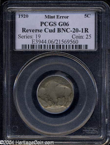 1920 Buffalo Nickel Reverse Cud Error