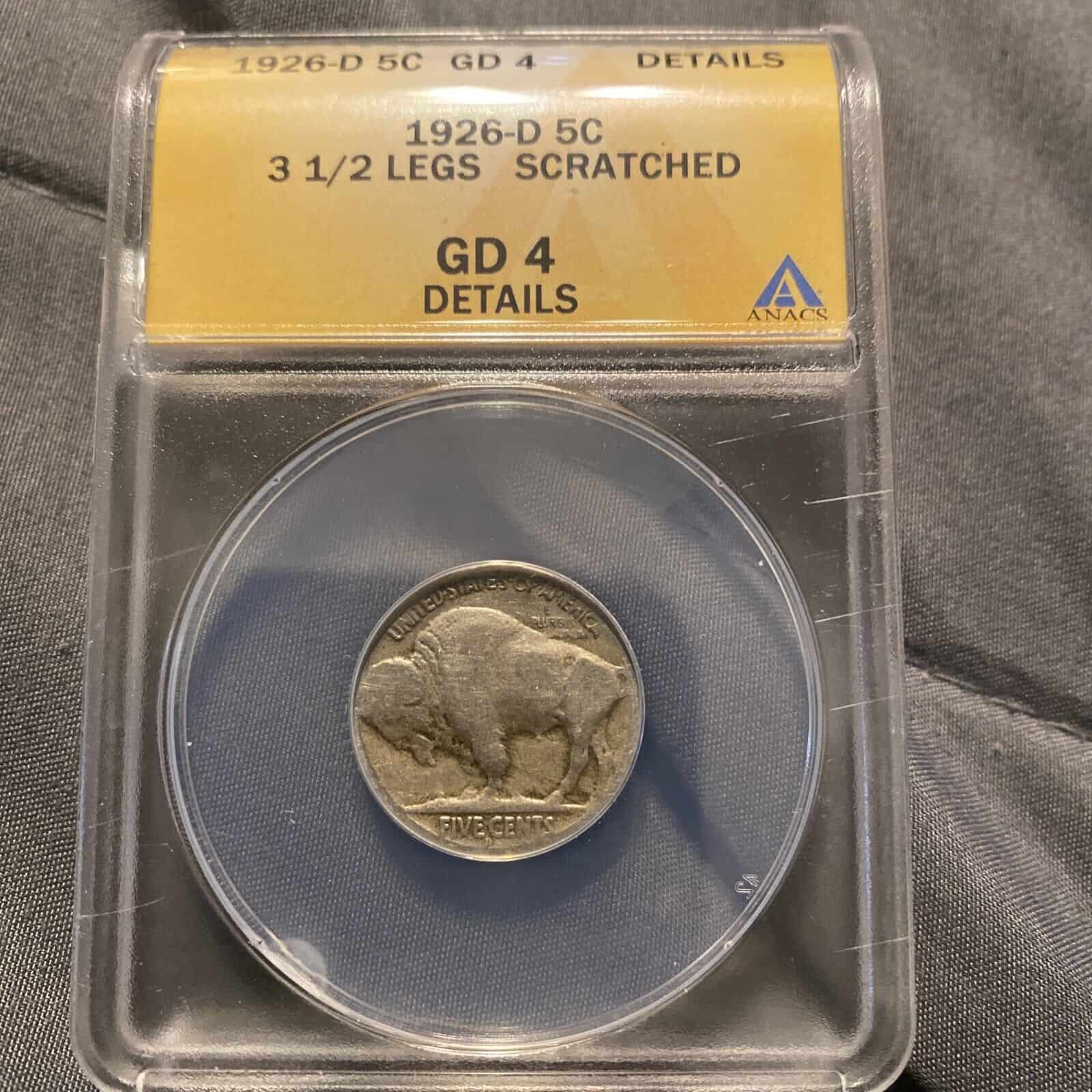 1926 Buffalo Nickel 3 and 1/2 Leg Error