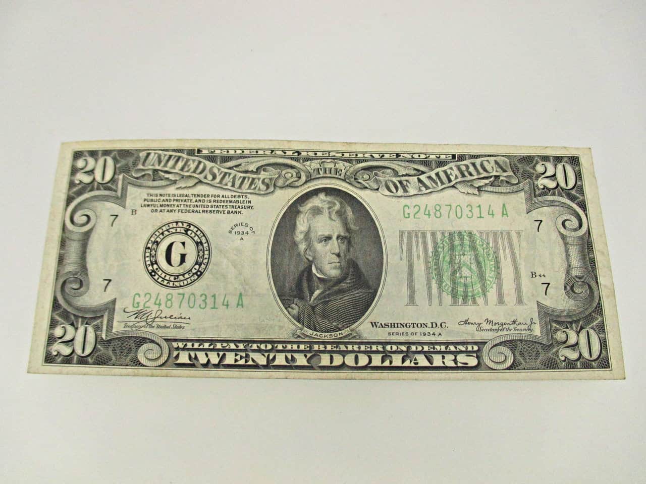 1934 $20 dollar bill value