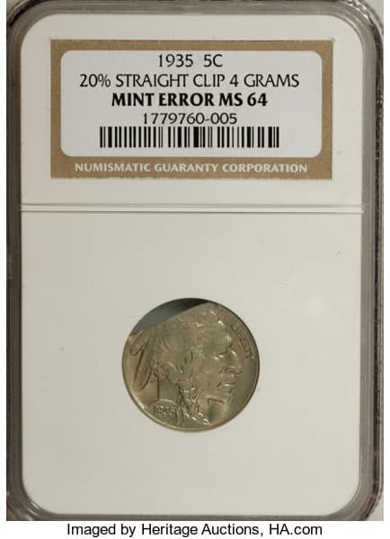 1935 buffalo nickel with clipped coin error