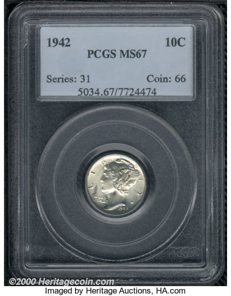 1942 Dime with Die Polish Line