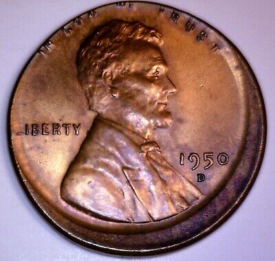 1950 Denver Wheat Penny with Off-Center Strike Error