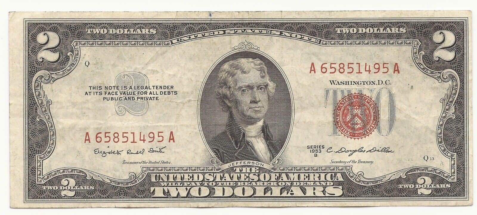 1953 B $2 Dollar Bill