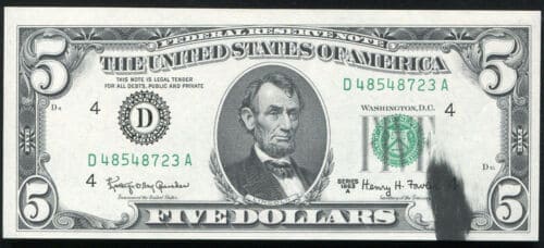 1963 $5 Bill Overprinting or Ink Smear Errors