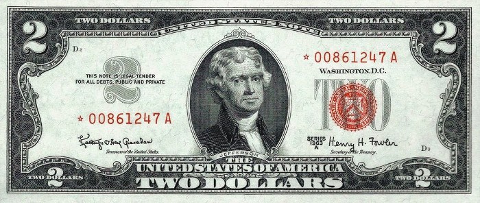 1963-A $2 Bill Value with Red Seal
