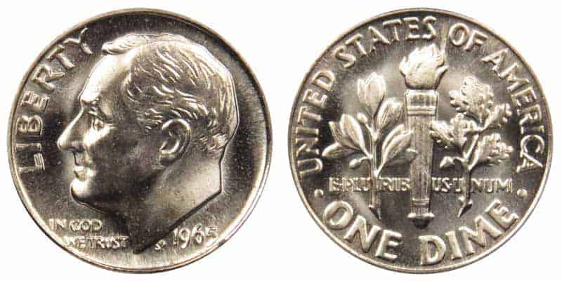 1965 No Mint Mark Roosevelt Dime