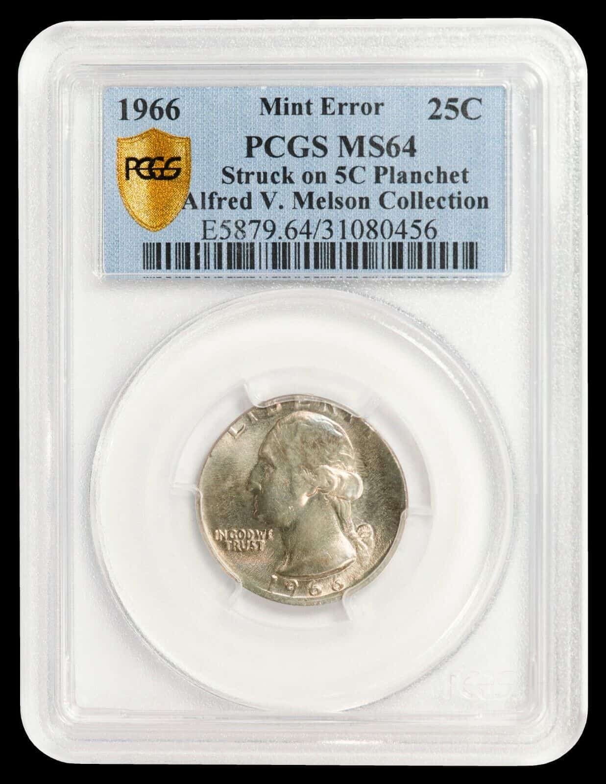 1966 Quarter Struck on the Five Cent Planchet Error
