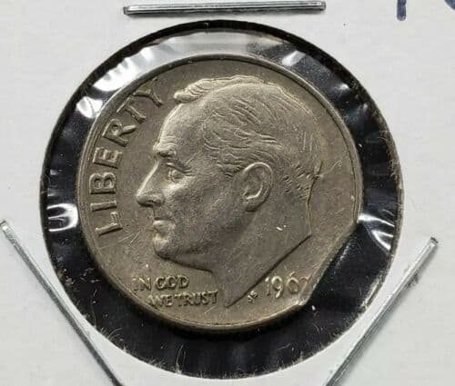 1967 Dime with Clipped Planchet Error