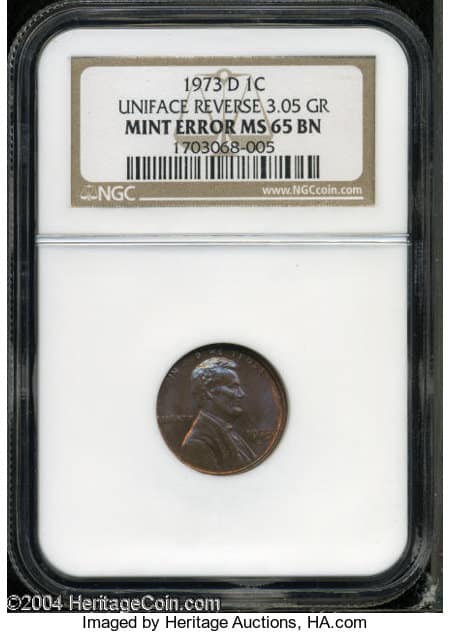 1973 Uniface Reverse Error Penny