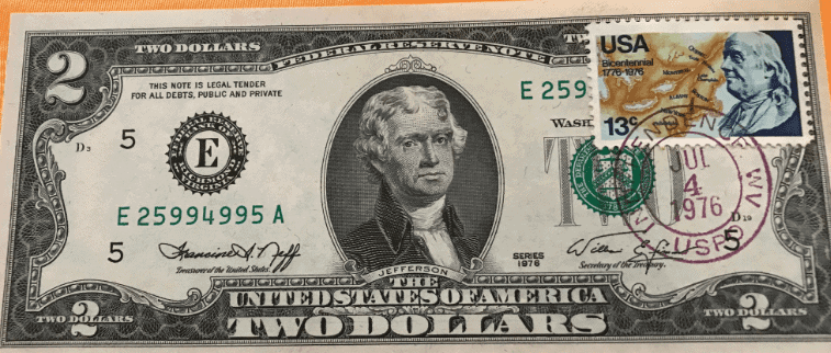 1976 $2 Stamped Bills