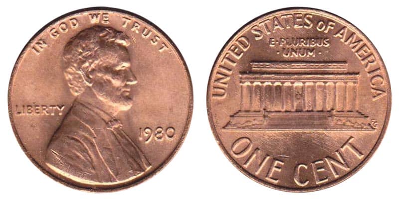 1980 No Mint Mark Lincoln Memorial Penny Value