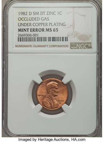 1982 Penny Value Occluded Gas Bubbles Under Plating Error