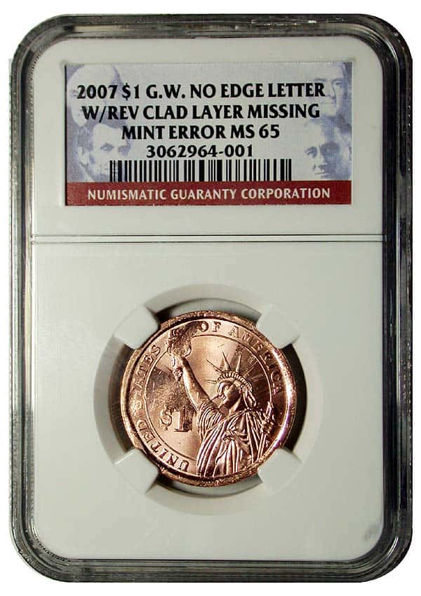 George Washington Dollar Coin Clad/Planchet Missing Layer Error