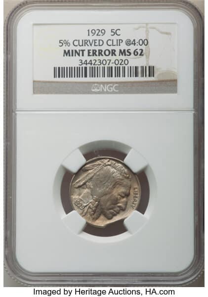 1929 Buffalo Nickel with clipping error