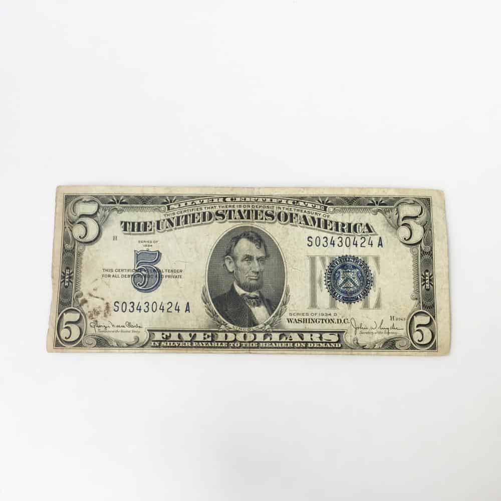 1934 $5 Bill Miscut/Uncut Error