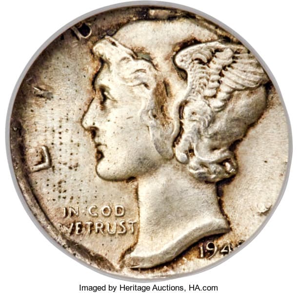 1945 Mercury Dime struck on foreign coin