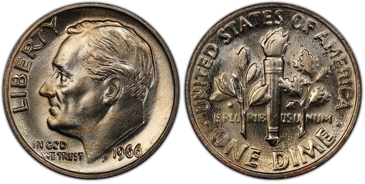 1966 No Mint Mark Roosevelt Dime