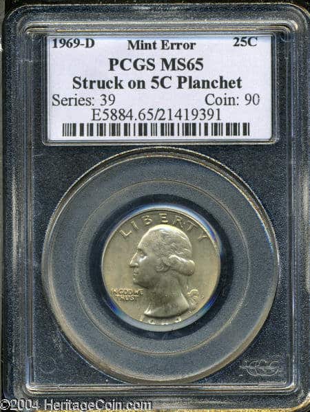 1969 Quarter Struck on a 1 Cent Planchet