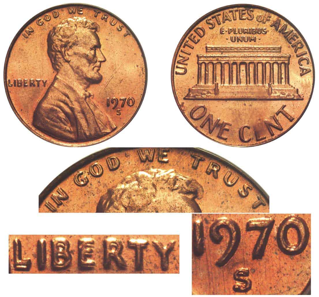 1970 S Penny - Double Die Obverse Error