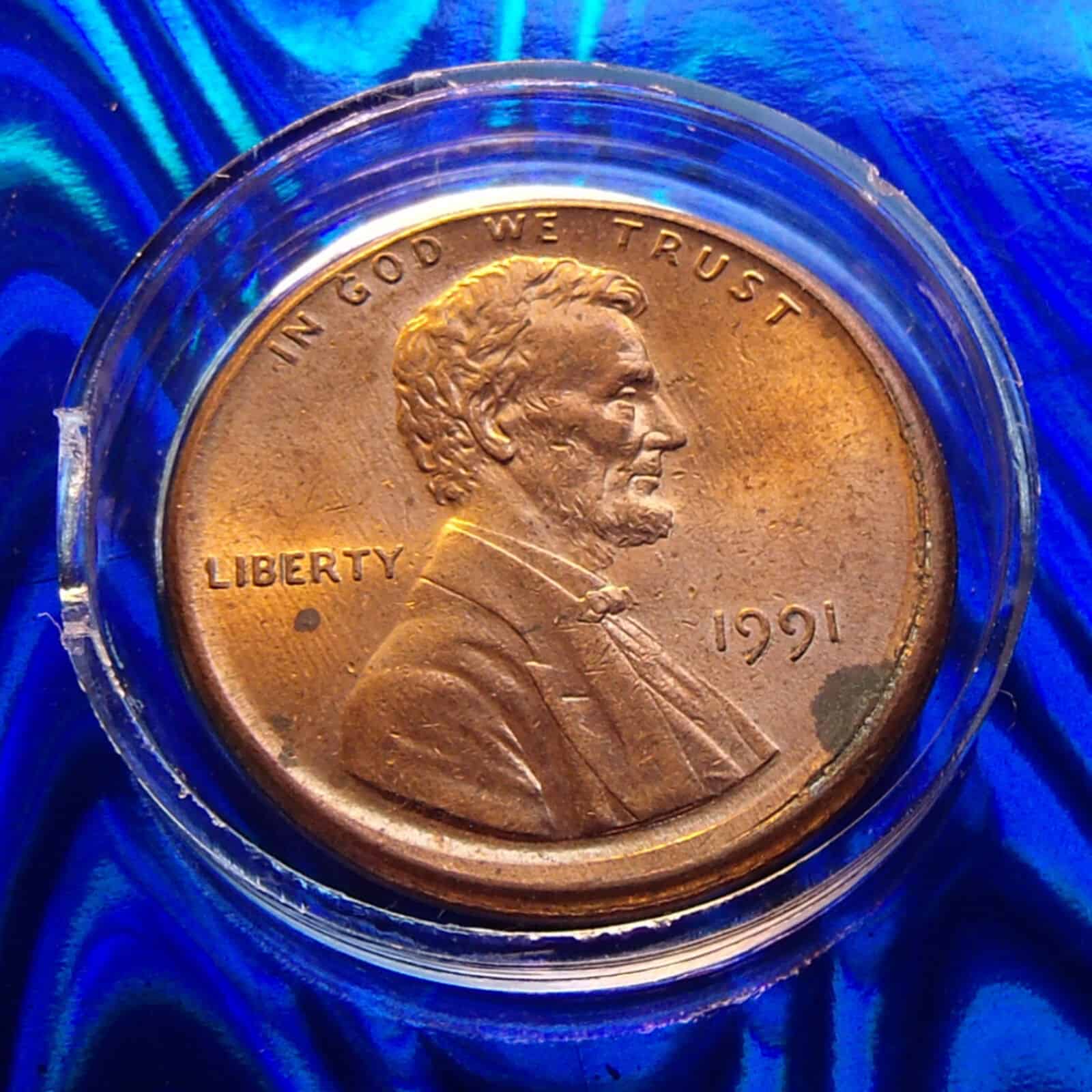 1991 Penny - 5% Off Center and Double Denomination Error